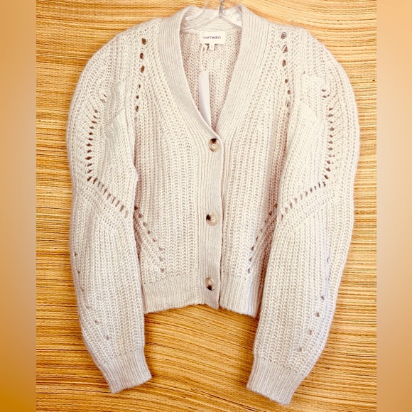 NWT Driftwood Emie Balloon Barrel Sleeve Button V-Neck Front Cardigan Ivory Sz S - Picture 5 of 12